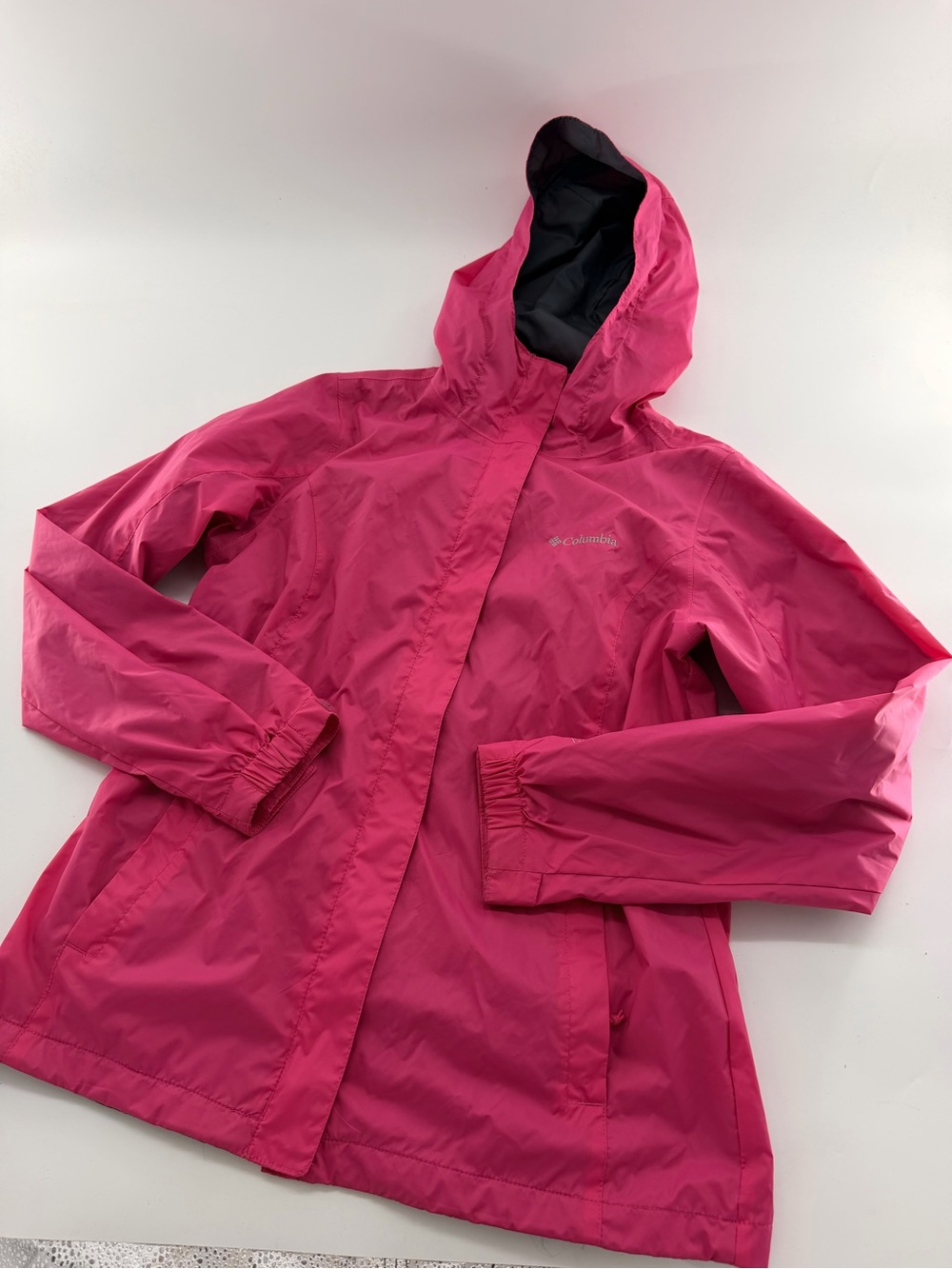 Columbia Women’s Timer Pointe Hooded Rain Jacket Lightweight Windbreaker Pink M